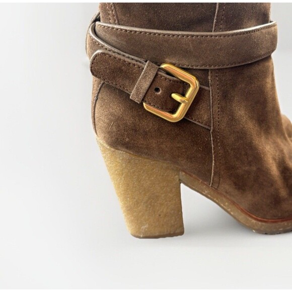 Prada Brown Suede Heeled Boots Size 7 Italy - Picture 9 of 10